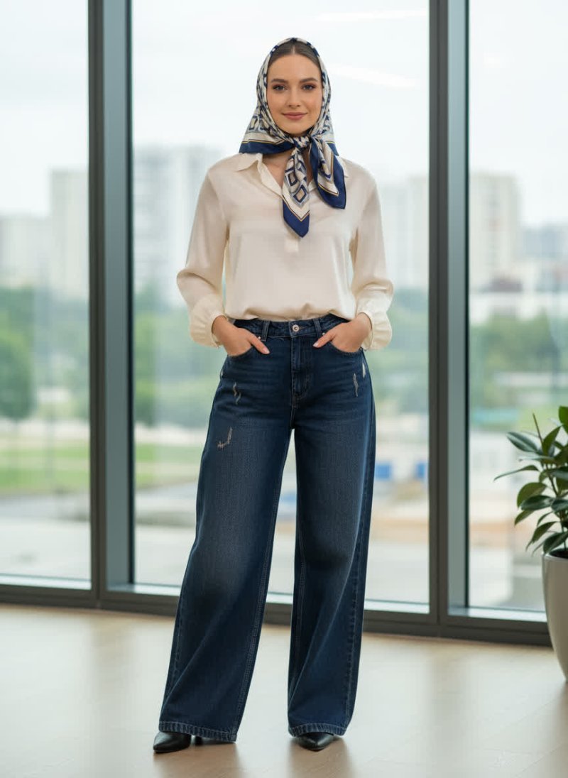 شلوار فول بگ سرمه ای تینت گلبهی72304