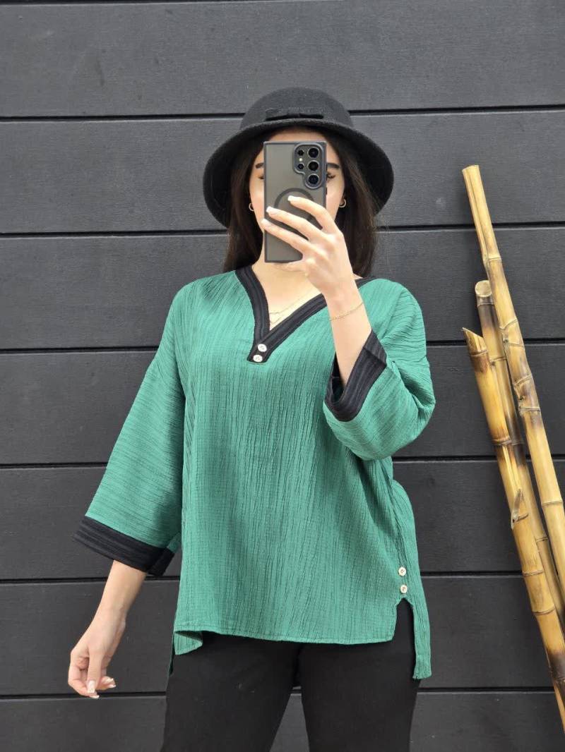 شومیز یقه کوبایی دو رنگ 110202