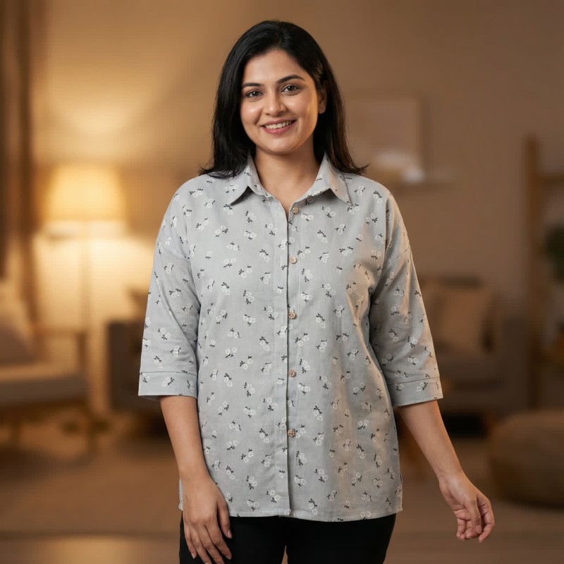 شومیز لنین آستین پاکتی طرح گل 100115