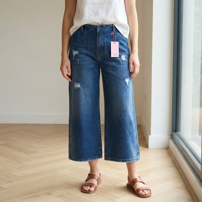 شلوار واید آبی تینت سفید 112008