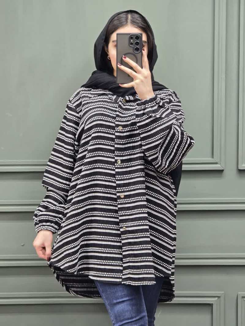 شومیز آستین کشدار دو رنگ 112019