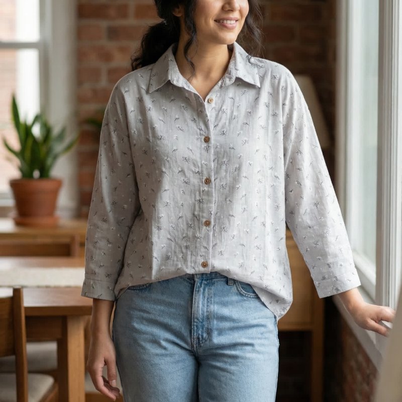 شومیز گل گچی یقه ساده 112114